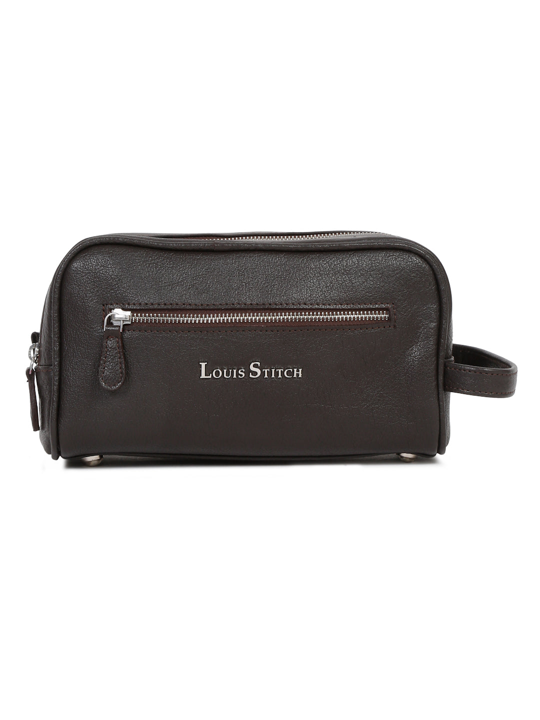 Men's Italian Shrunken Leather Toiletry Kit Travel Organizer Pouch with Multiple Compartments