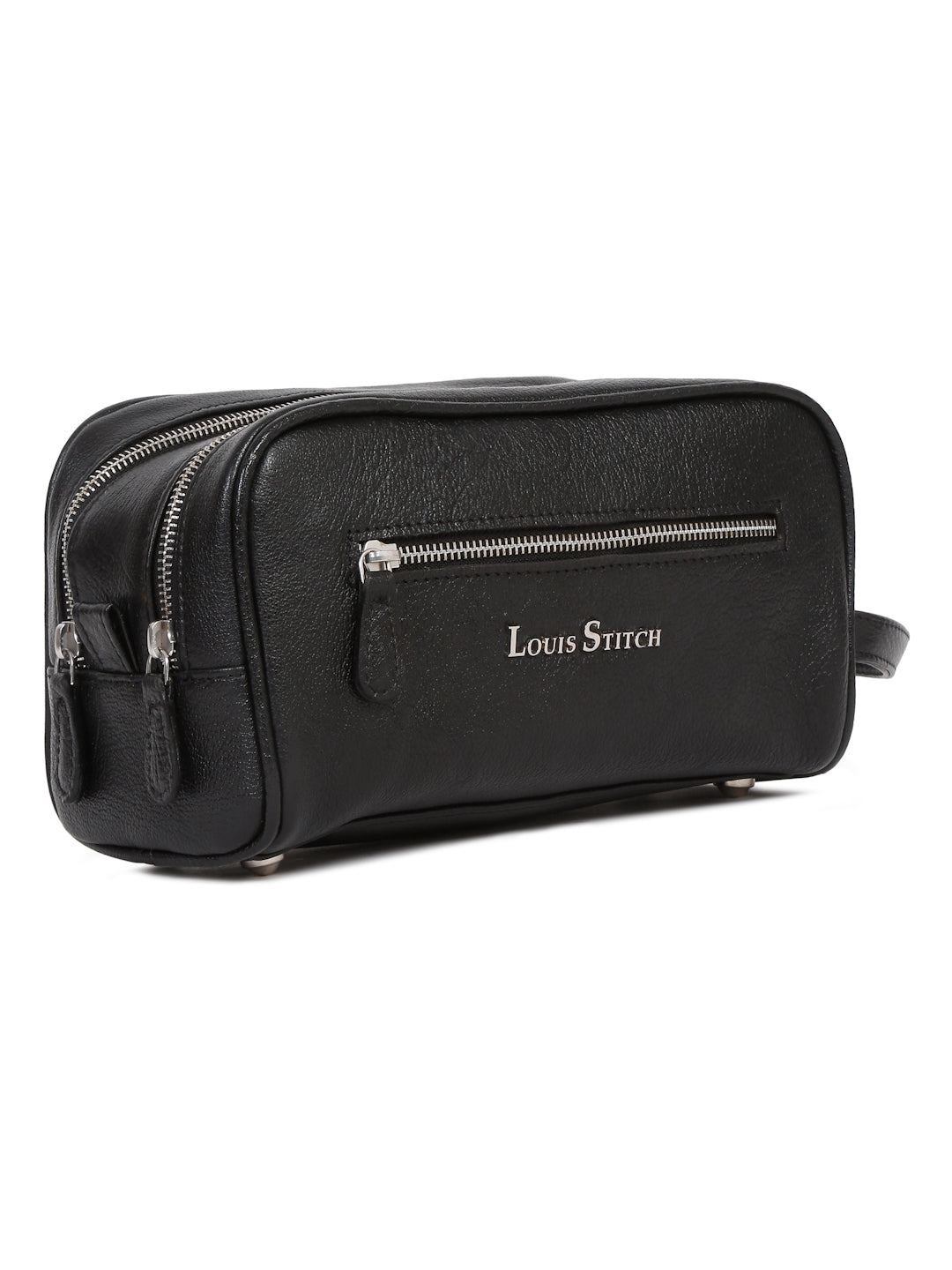 Men's Italian Shrunken Leather Toiletry Kit Travel Organizer Pouch with Multiple Compartments