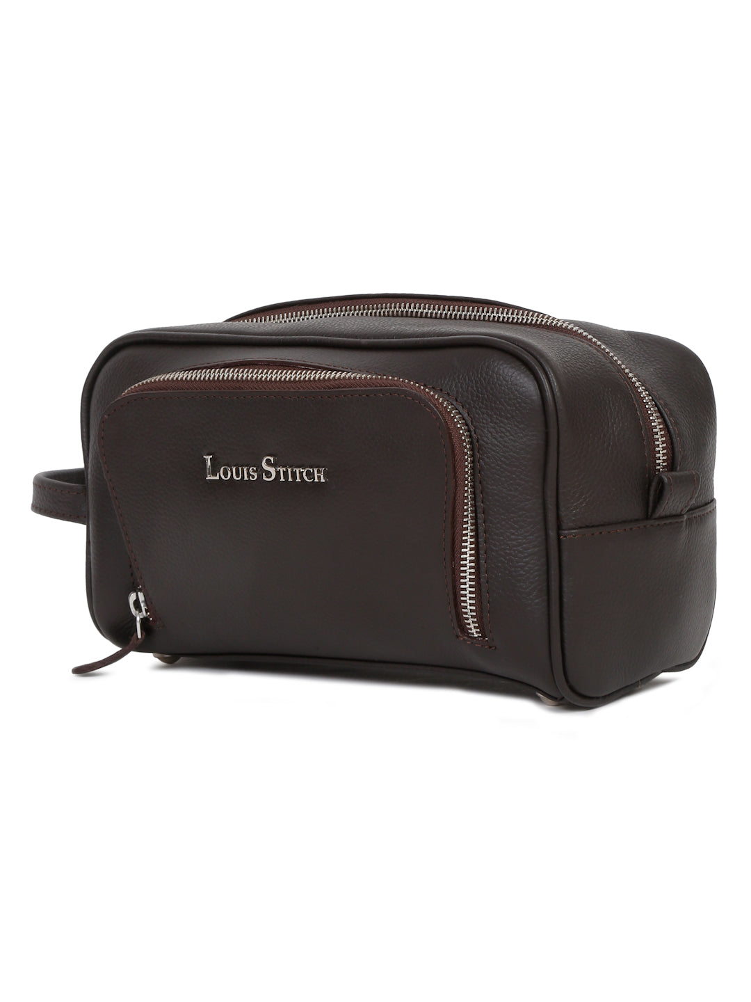 Men's Italian Milled Leather Toiletry Kit Travel Organizer Pouch with Multiple Compartments