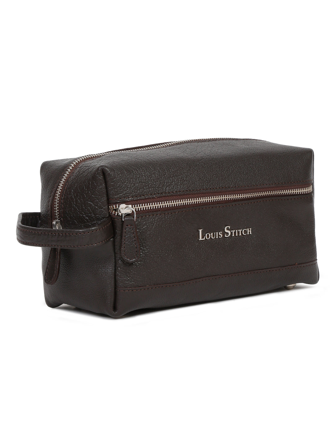 Men's Italian Shrunken Leather Toiletry Kit Travel Organizer Pouch with Multiple Compartments