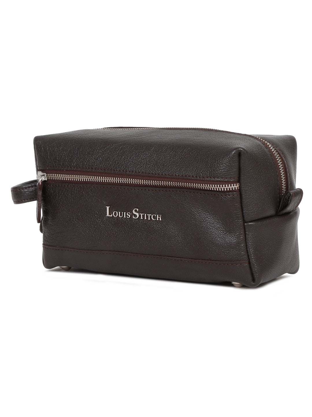 Men's Italian Shrunken Leather Toiletry Kit Travel Organizer Pouch with Multiple Compartments