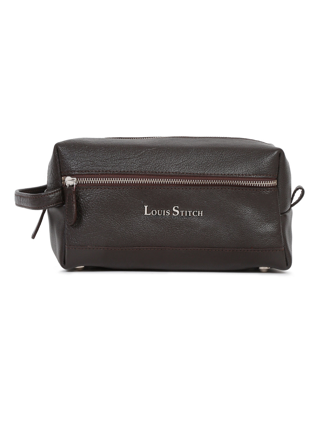 Men's Italian Shrunken Leather Toiletry Kit Travel Organizer Pouch with Multiple Compartments