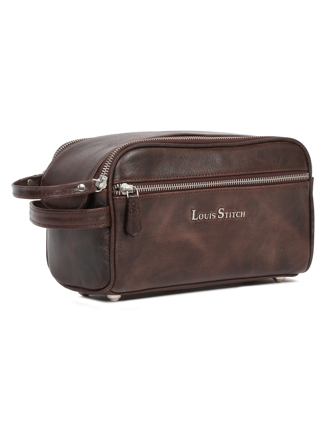 Men's Italian Leather Toiletry Kit Travel Organizer Pouch with Multiple Compartments