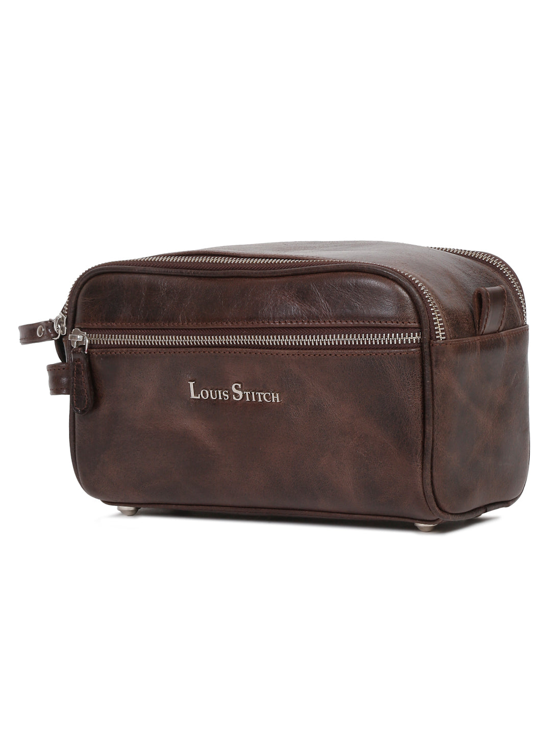 Men's Italian Leather Toiletry Kit Travel Organizer Pouch with Multiple Compartments