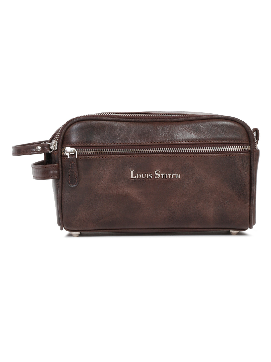 Men's Italian Leather Toiletry Kit Travel Organizer Pouch with Multiple Compartments