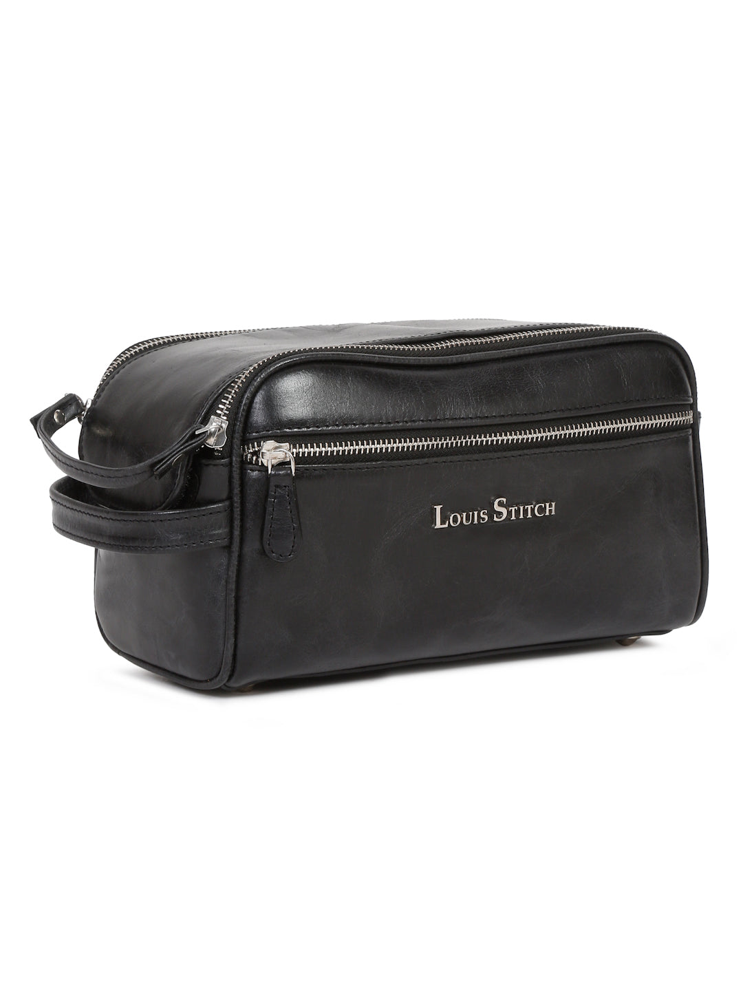 Men's Italian Leather Toiletry Kit Travel Organizer Pouch with Multiple Compartments