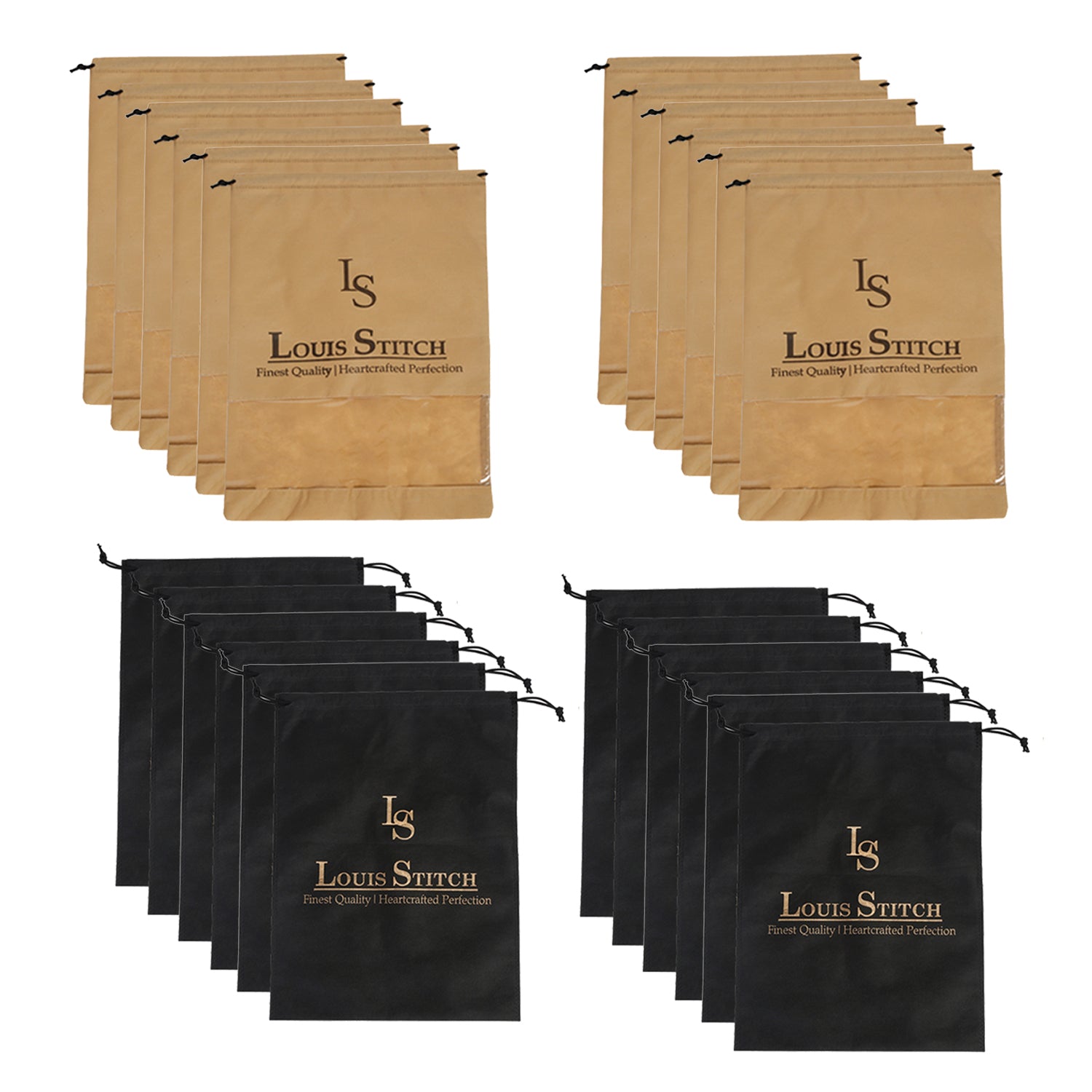  Non Woven Shoe Bag Pack Of  24 Black Plain & Beige See-Thru