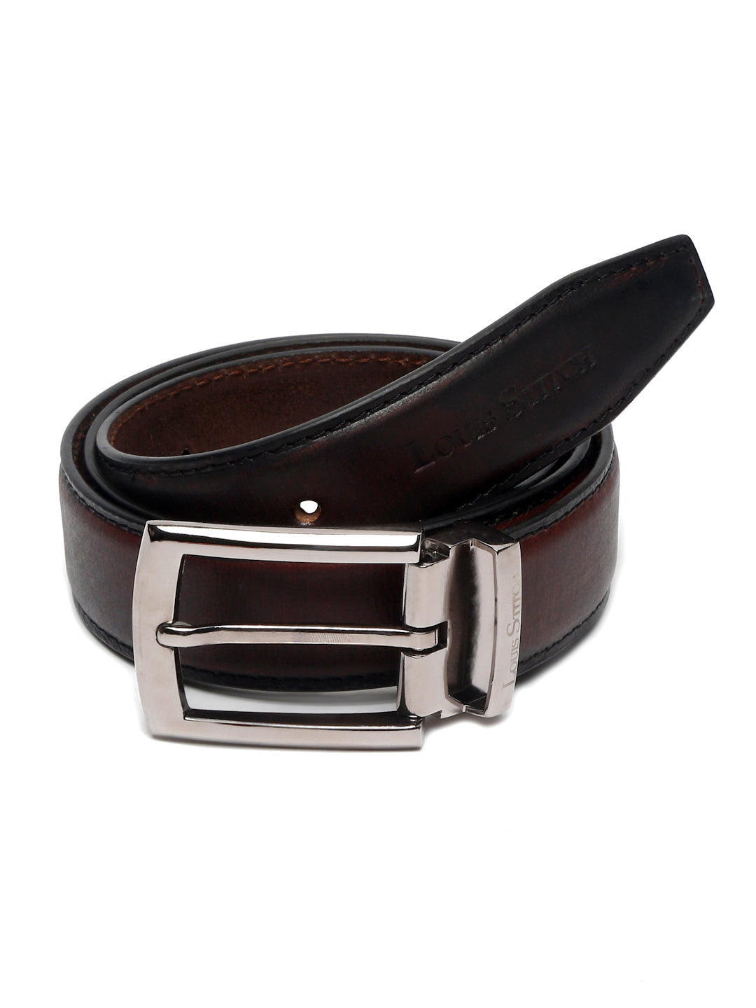 LOUIS STITCH Men's Rust Brown Italian Raw Leather Belt Premium Hand Padded Casual Belts for Men