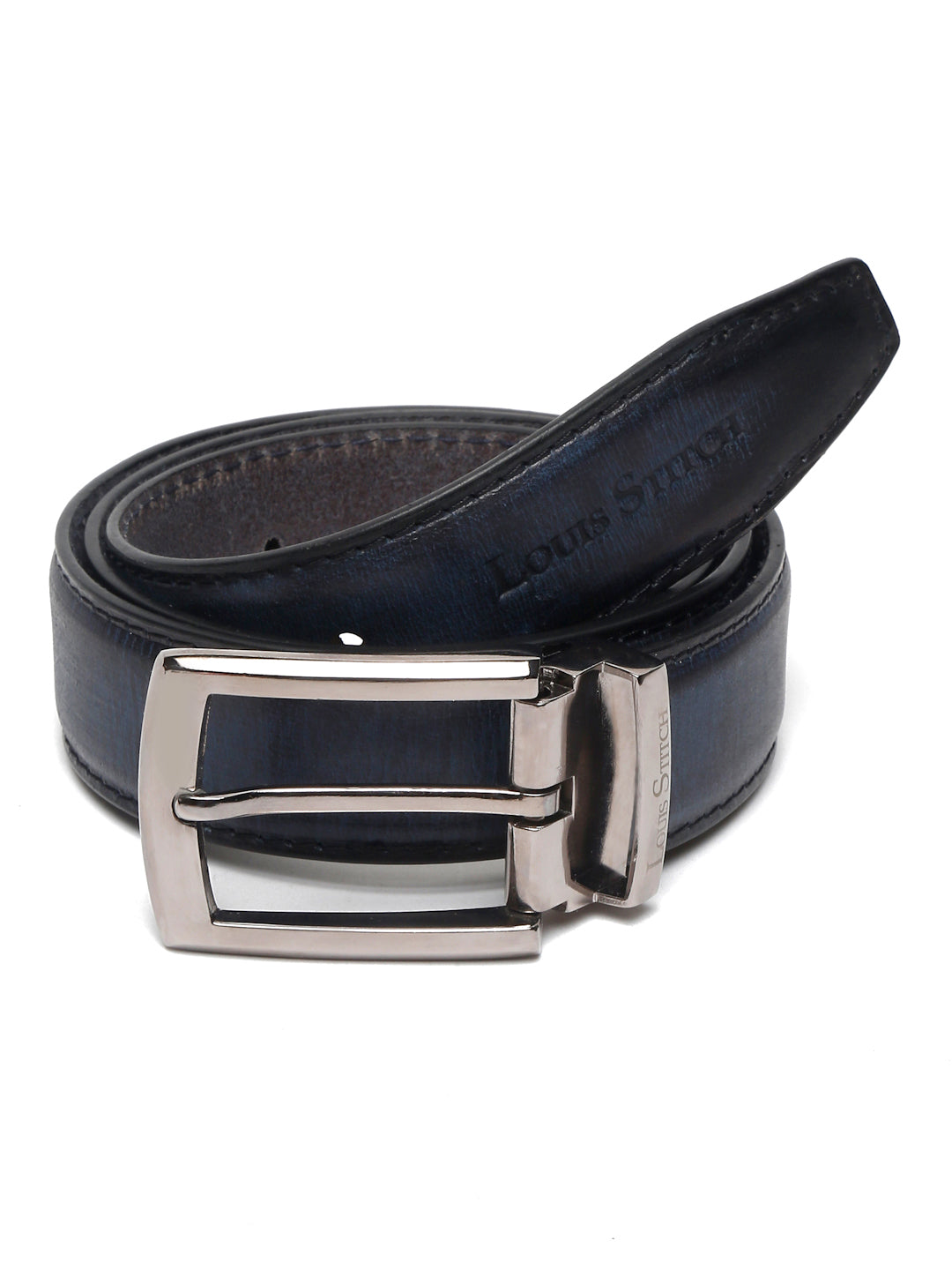 Prussian Blue LOUIS STITCH Men's Prussian Blue Italian Raw Leather Belt Premium Hand Padded Casual Belts for Men