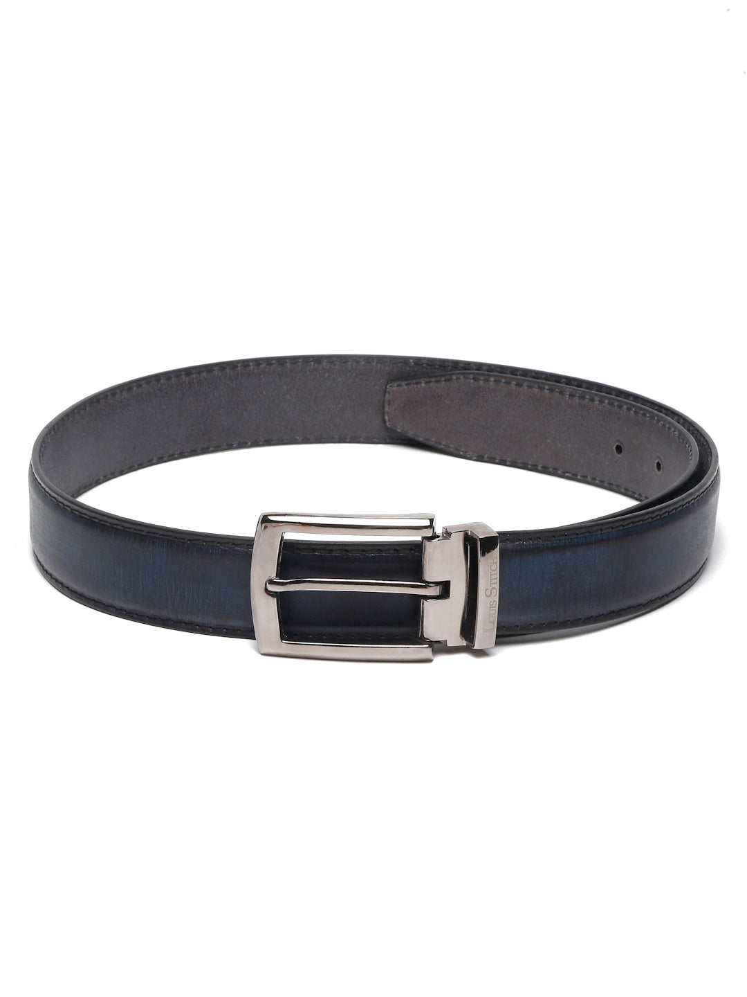 LOUIS STITCH Men's Prussian Blue Italian Raw Leather Belt Premium Hand Padded Casual Belts for Men