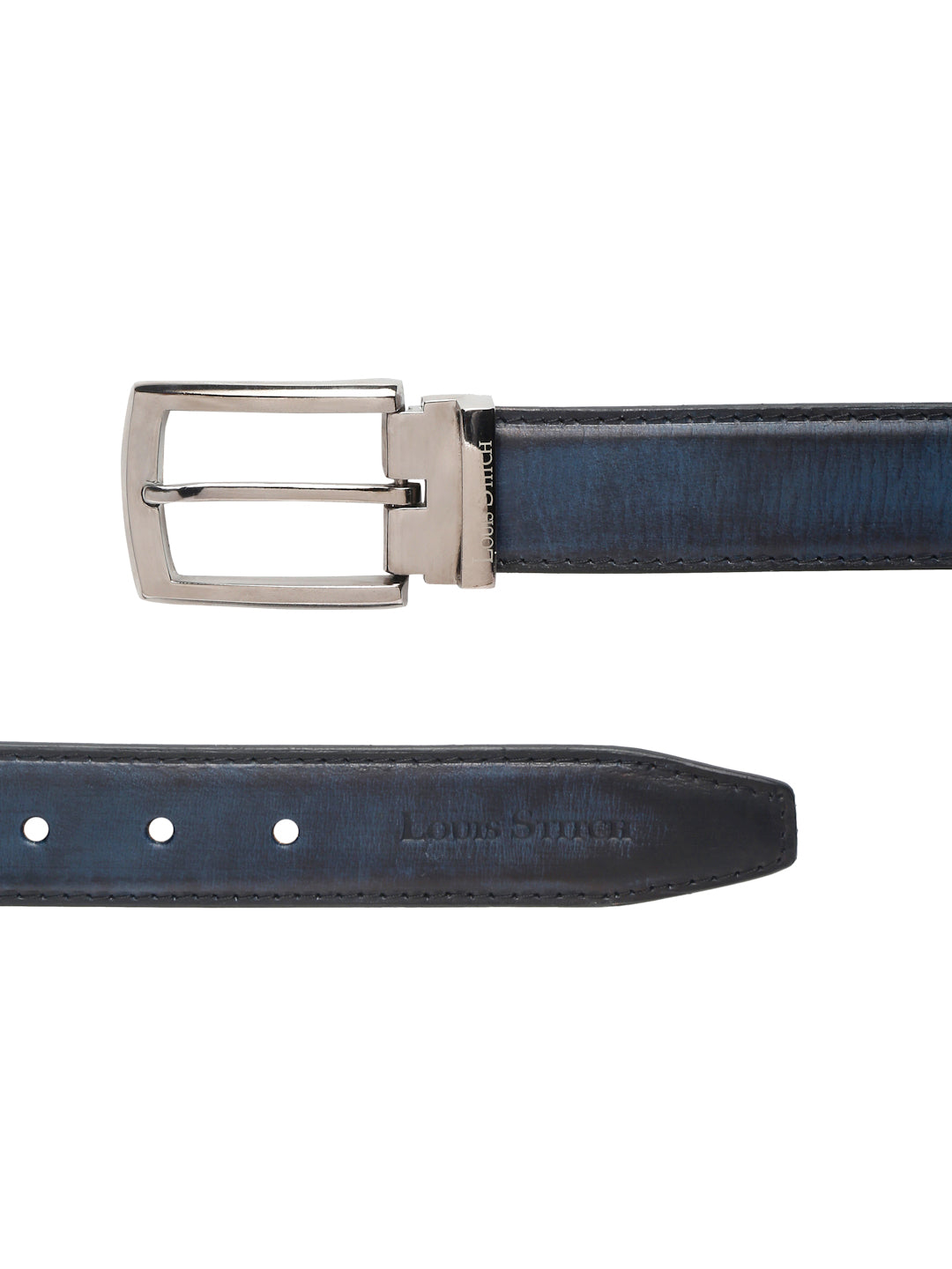 LOUIS STITCH Men's Prussian Blue Italian Raw Leather Belt Premium Hand Padded Casual Belts for Men