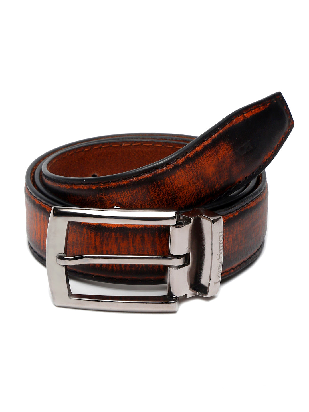 LOUIS STITCH Men's Russet tan Italian Raw Leather Belt Premium Hand Padded Casual Belts for Men