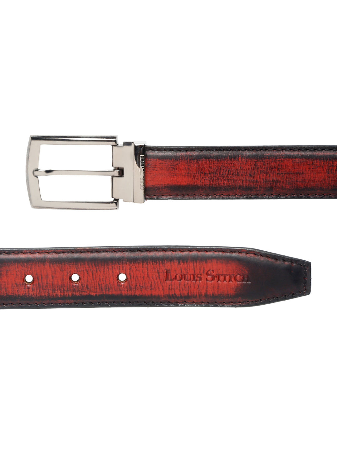 LOUIS STITCH Men's Rosewood Red Italian Raw Leather Belt Premium Hand Padded Casual Belts for Men