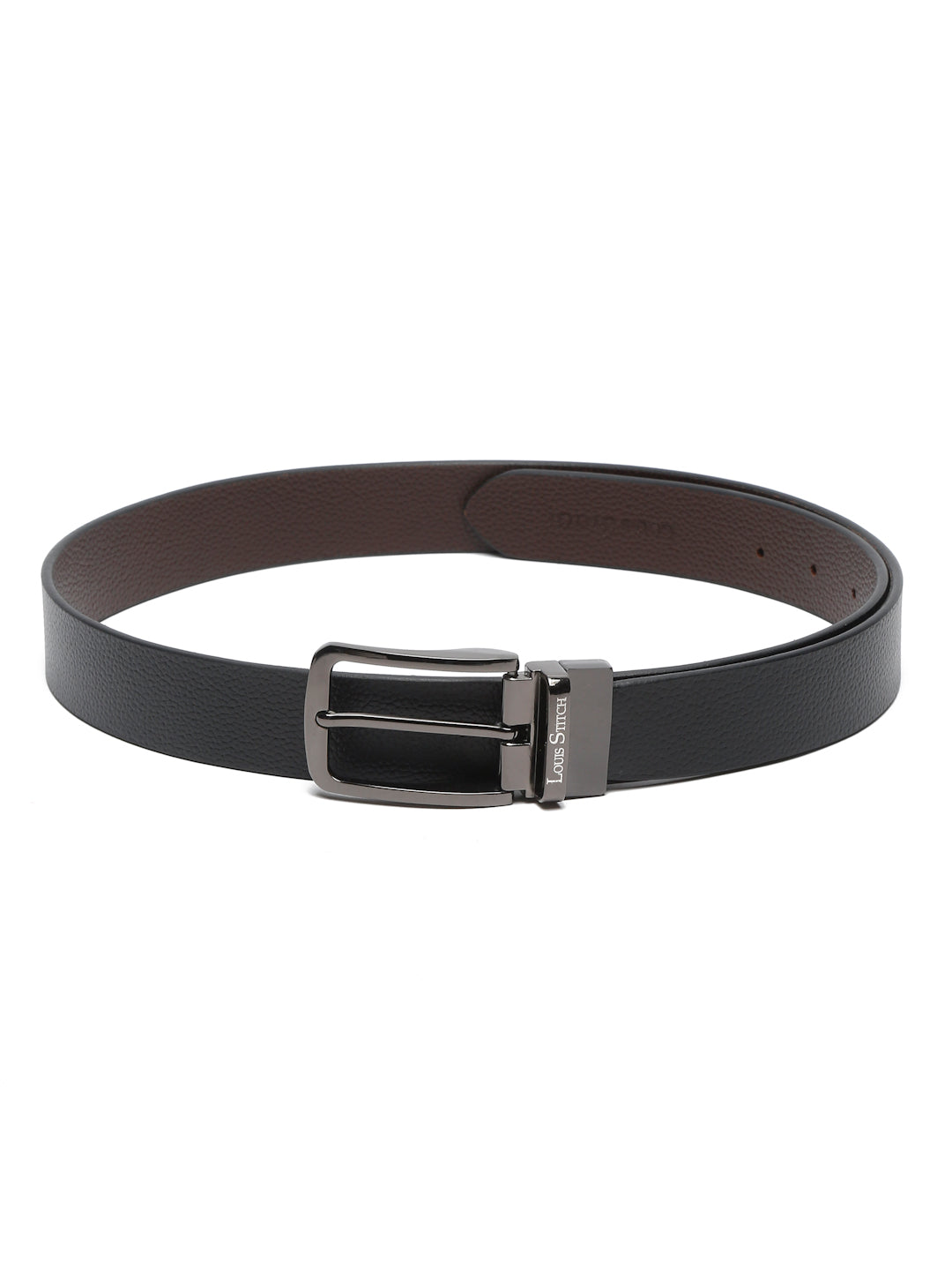 Black/Brown/Gunmetal Men's Black & Brown Formal Italian Leather Reversible Belt For Men