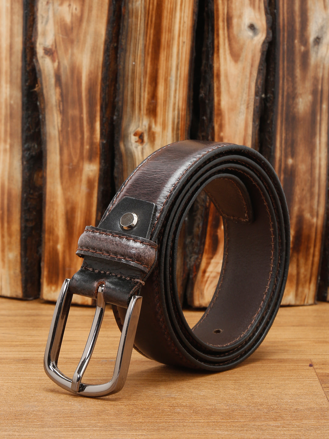 Brown Men'S Dark Brown Italian Raw Crunch Leather Belt Handcrafted With Glossy Buckle