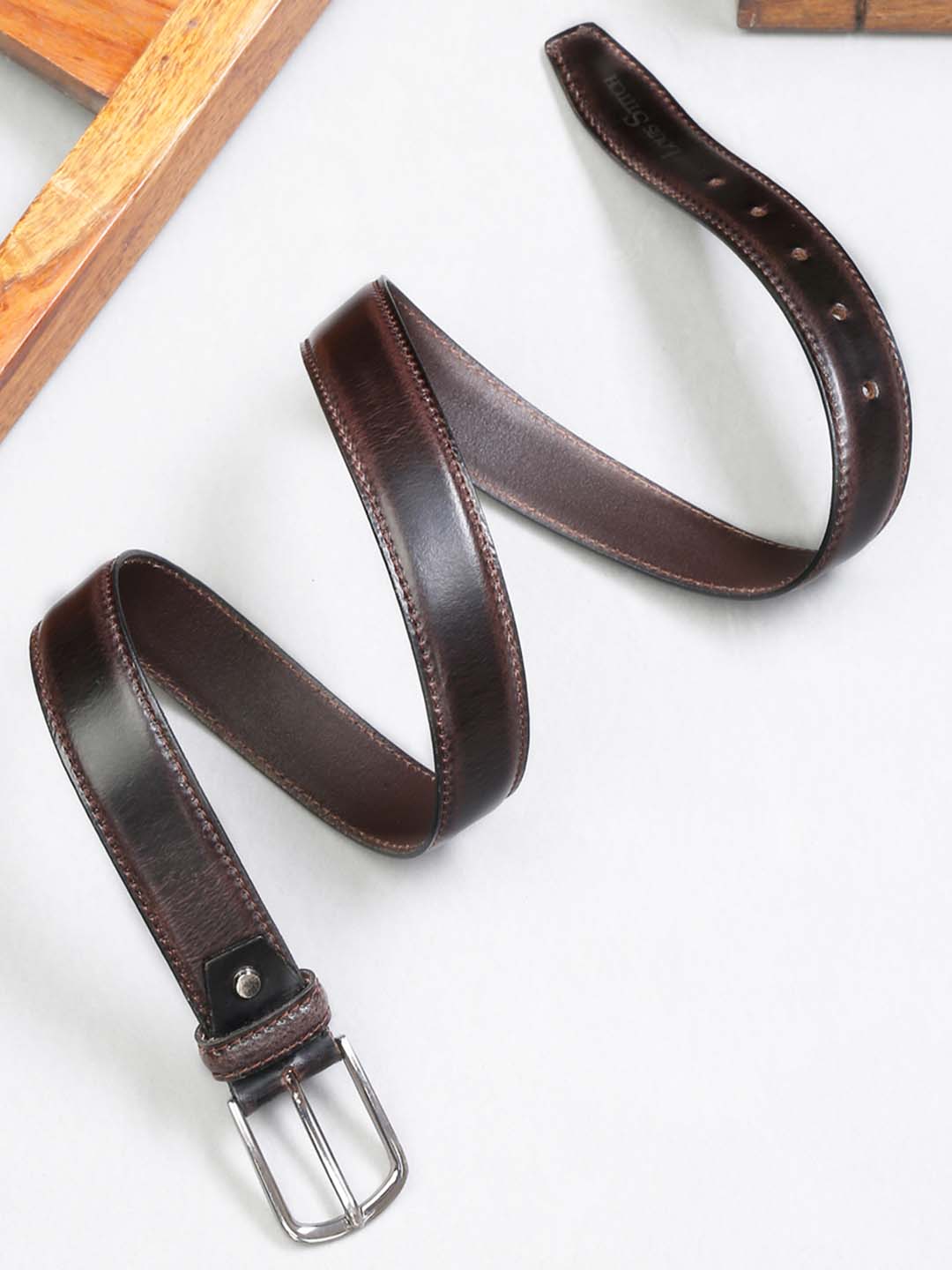 Brown Men'S Dark Brown Italian Raw Crunch Leather Belt Handcrafted With Glossy Buckle