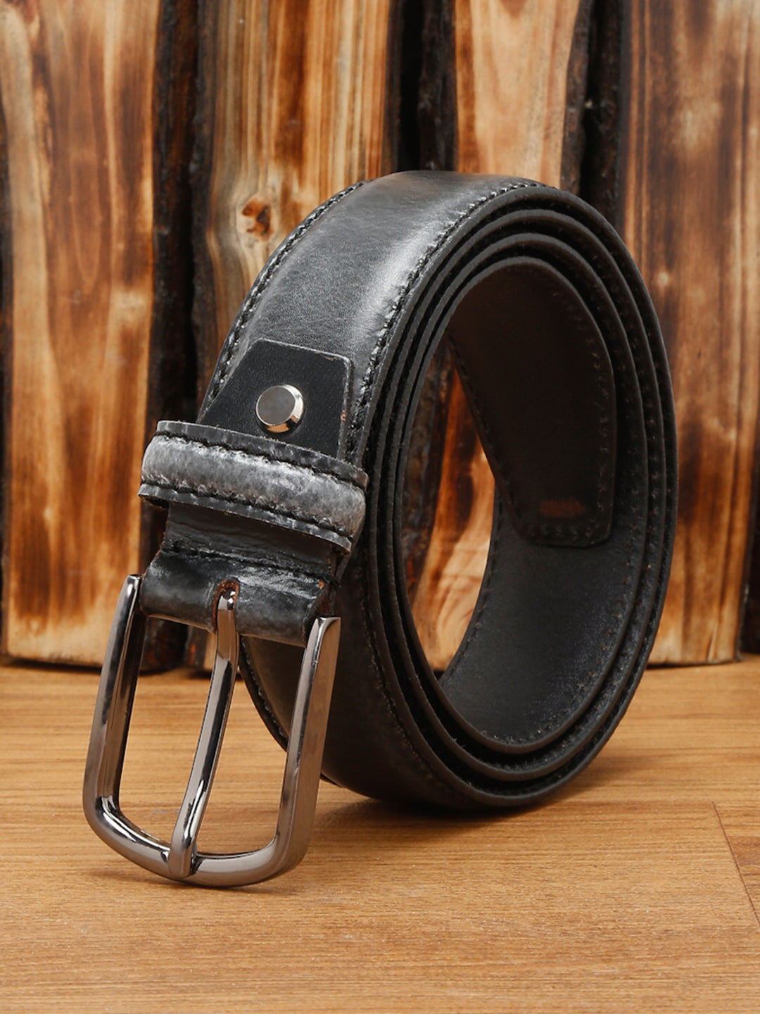 Grey Men'S Ash Grey Italian Raw Crunch Leather Belt Handcrafted With Glossy Buckle