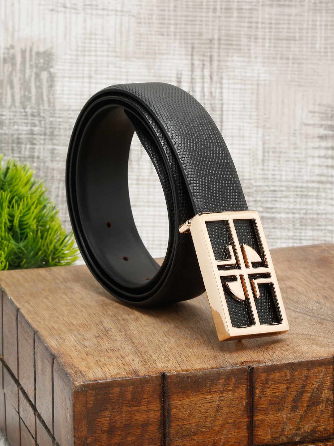 Men's Black Formal Italian Leather Textured Belt For Men