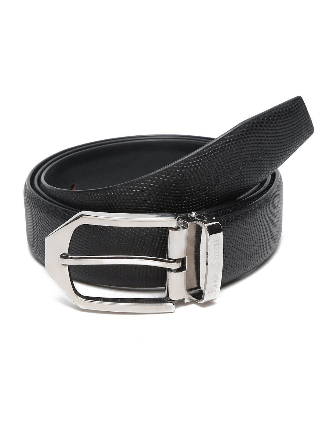 Men's Black Formal Italian Leather Textured Belt For Men