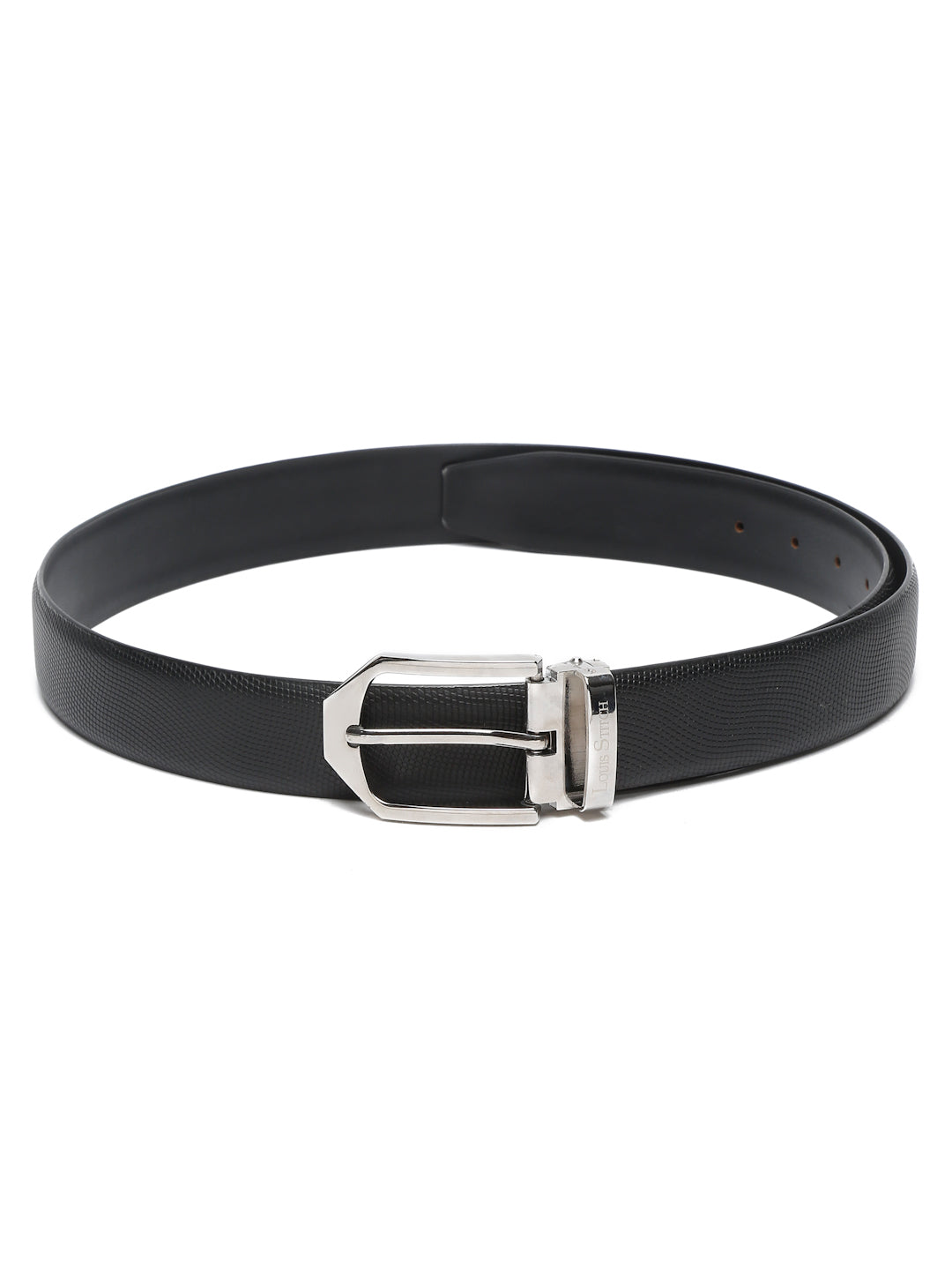 Men's Black Formal Italian Leather Textured Belt For Men