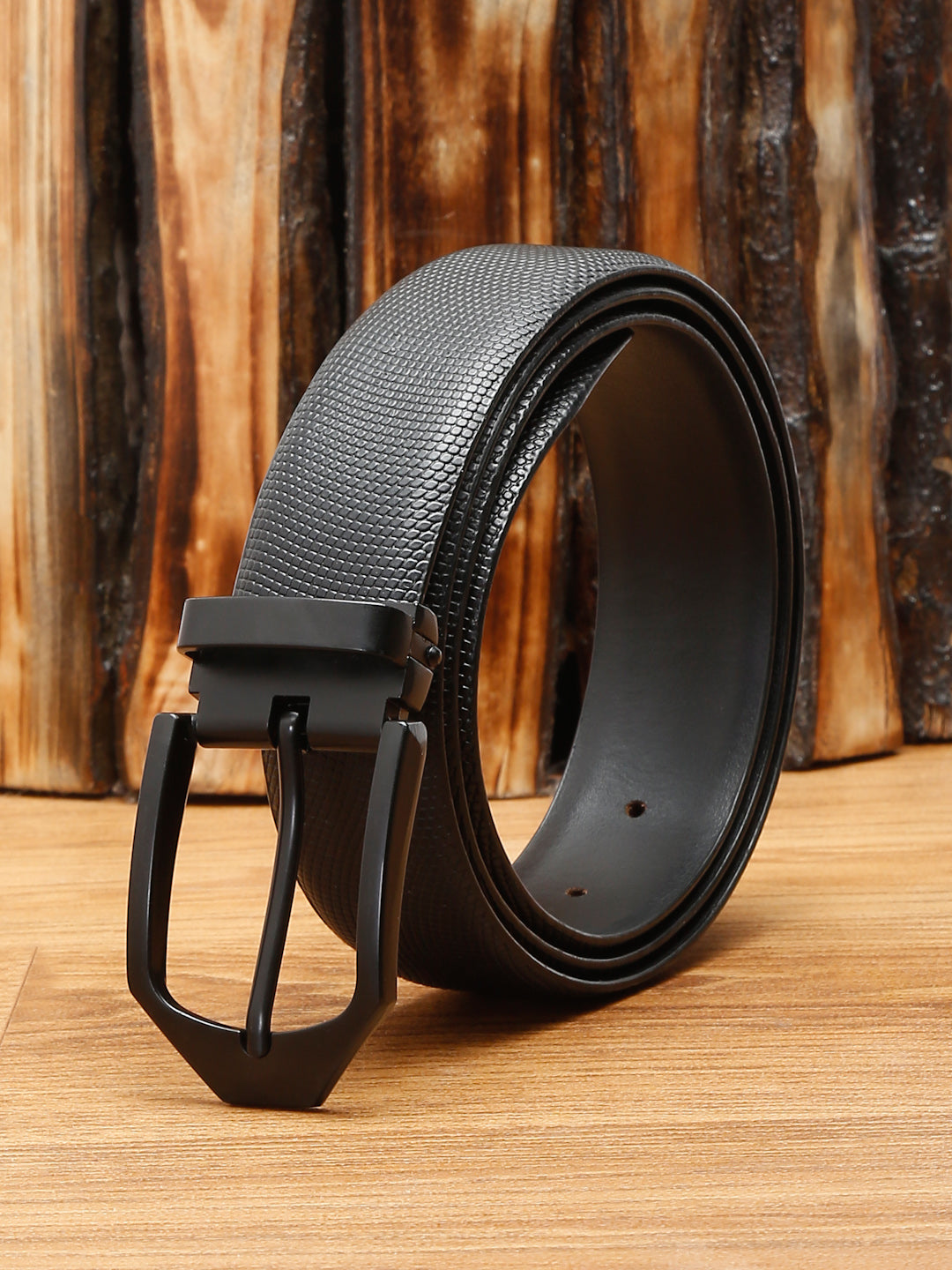 Men's Black Formal Italian Leather Textured Belt For Men