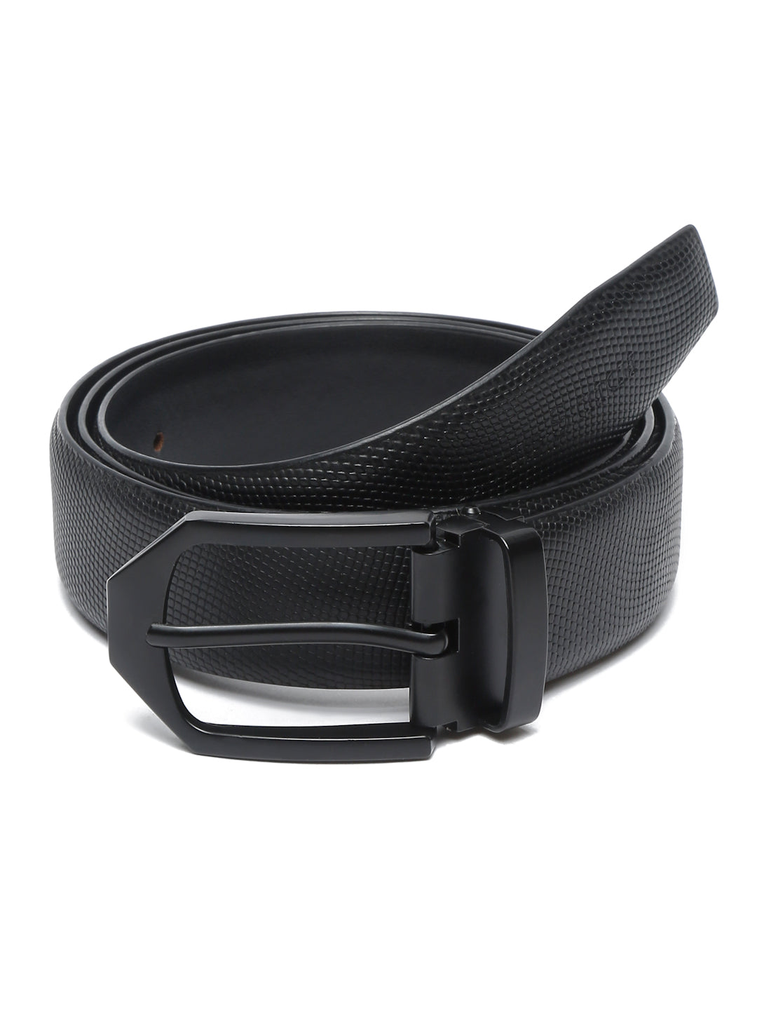 Men's Black Formal Italian Leather Textured Belt For Men