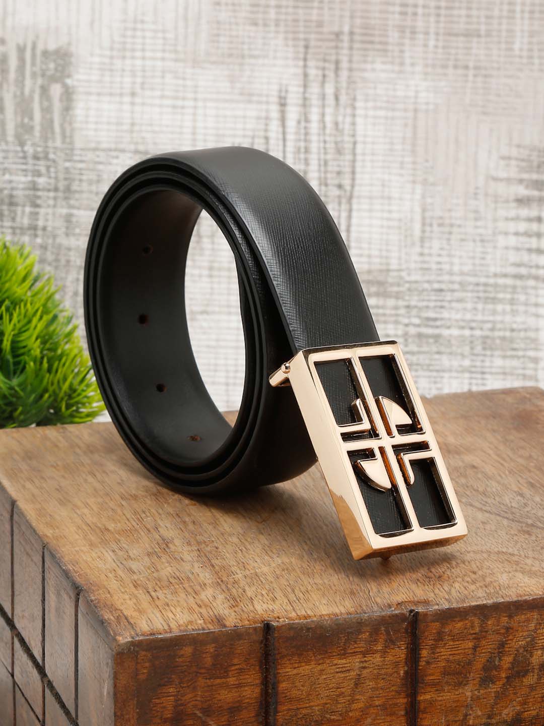 Men's Black Formal Italian Leather Textured Belt For Men