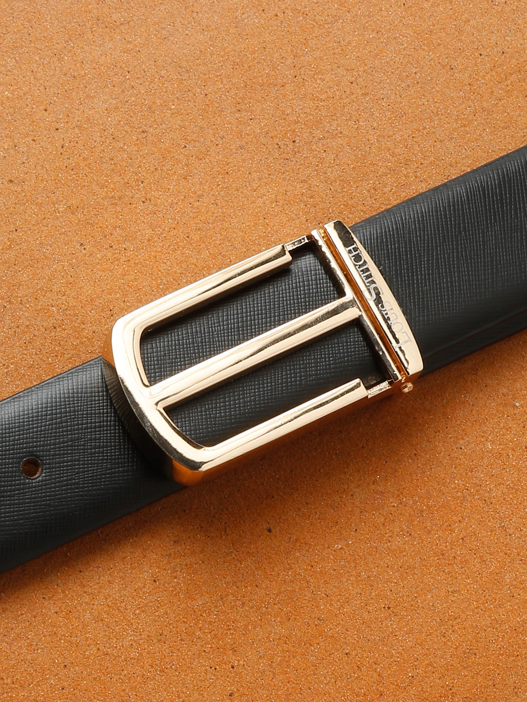 Men's Black Formal Italian Leather Textured Belt For Men