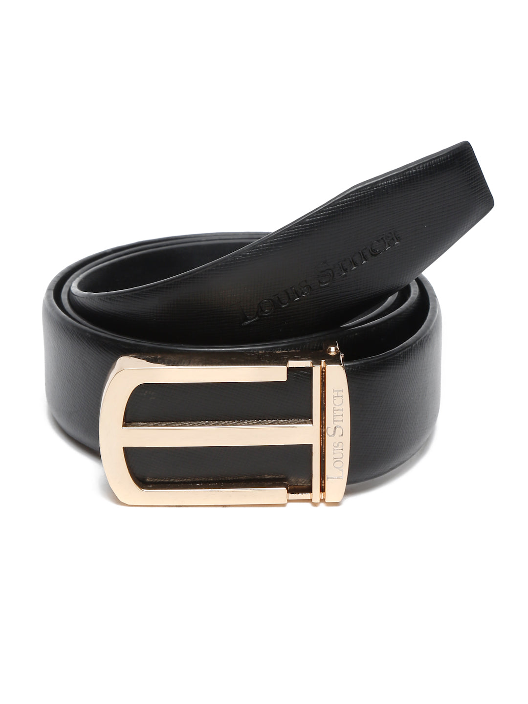 Men's Black Formal Italian Leather Textured Belt For Men