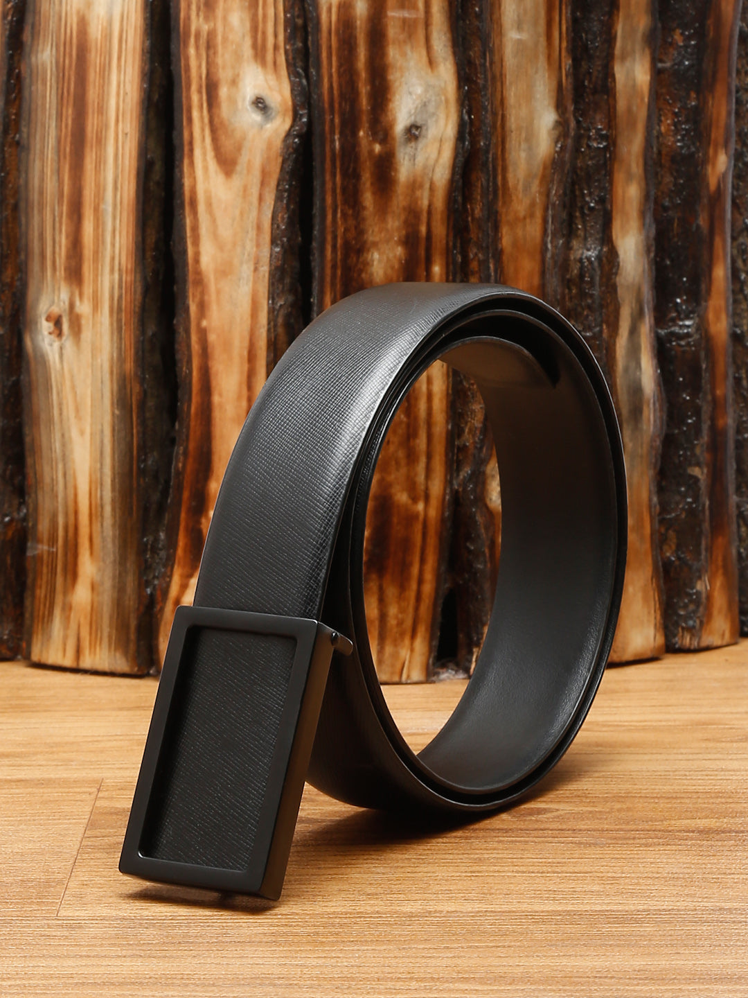 Black/Matt Gunmetal Men's Black Formal Italian Leather Textured Belt For Men