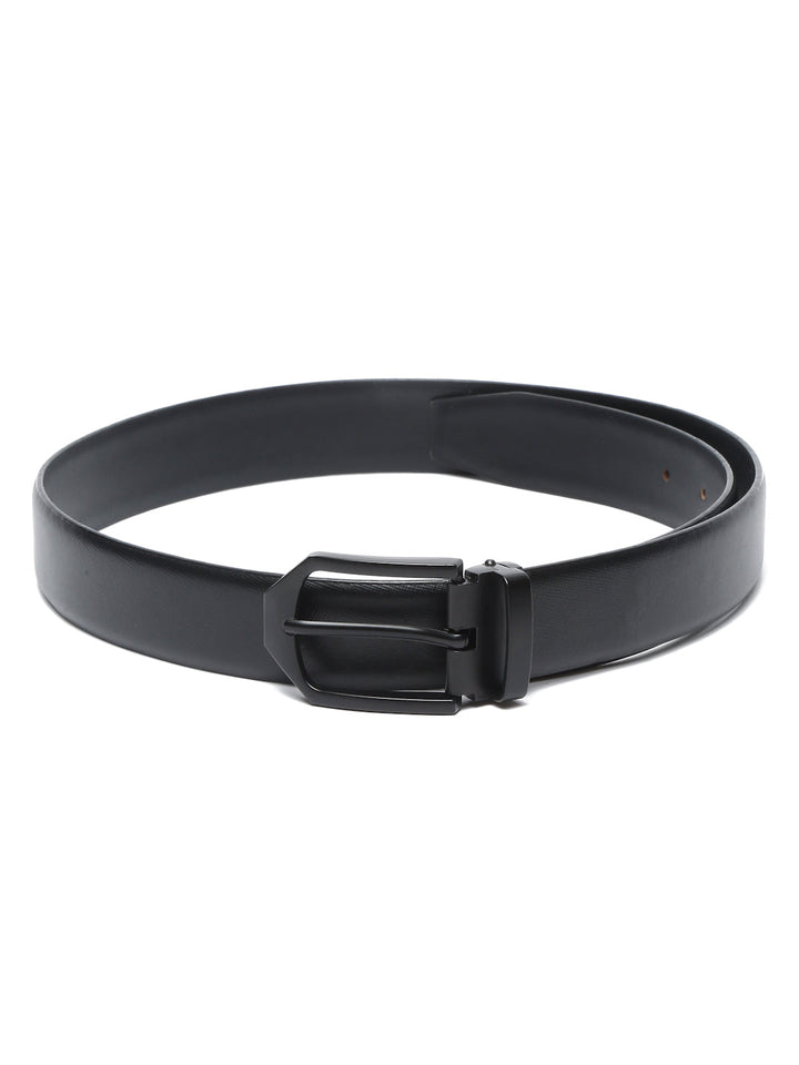 Black/Matt Gunmetal Men's Black Formal Italian Leather Textured Belt For Men