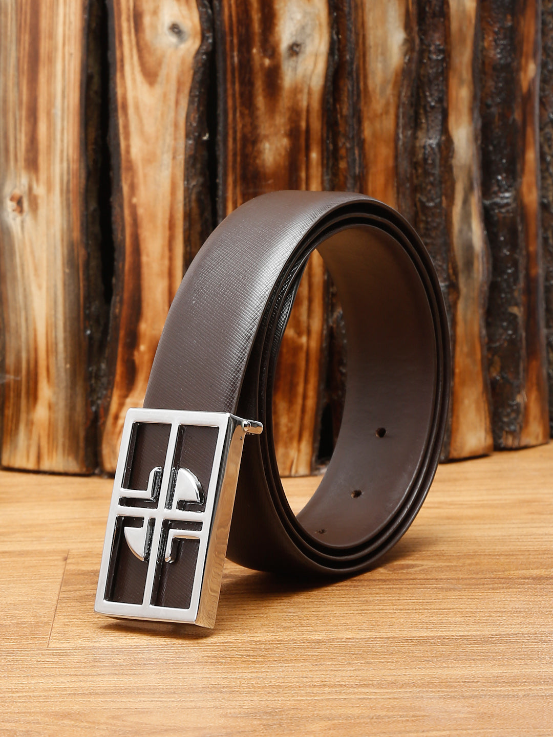 Men's Brown Formal Italian Leather Textured Belt For Men