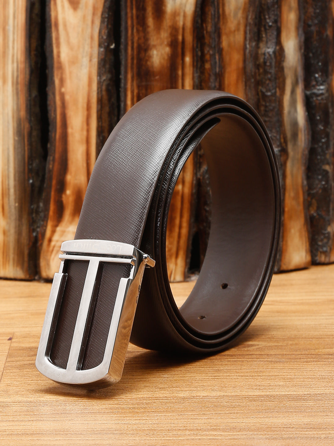 Black/Chrome Men's Brown Formal Italian Leather Textured Belt For Men