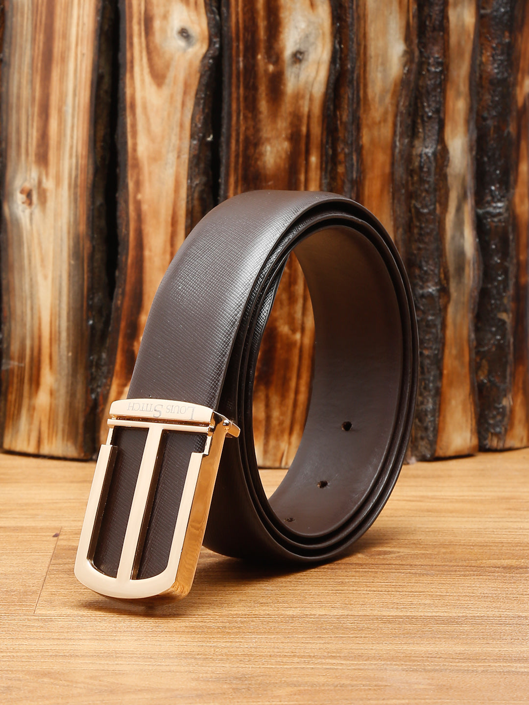 Men's Brown Formal Italian Leather Textured Belt For Men