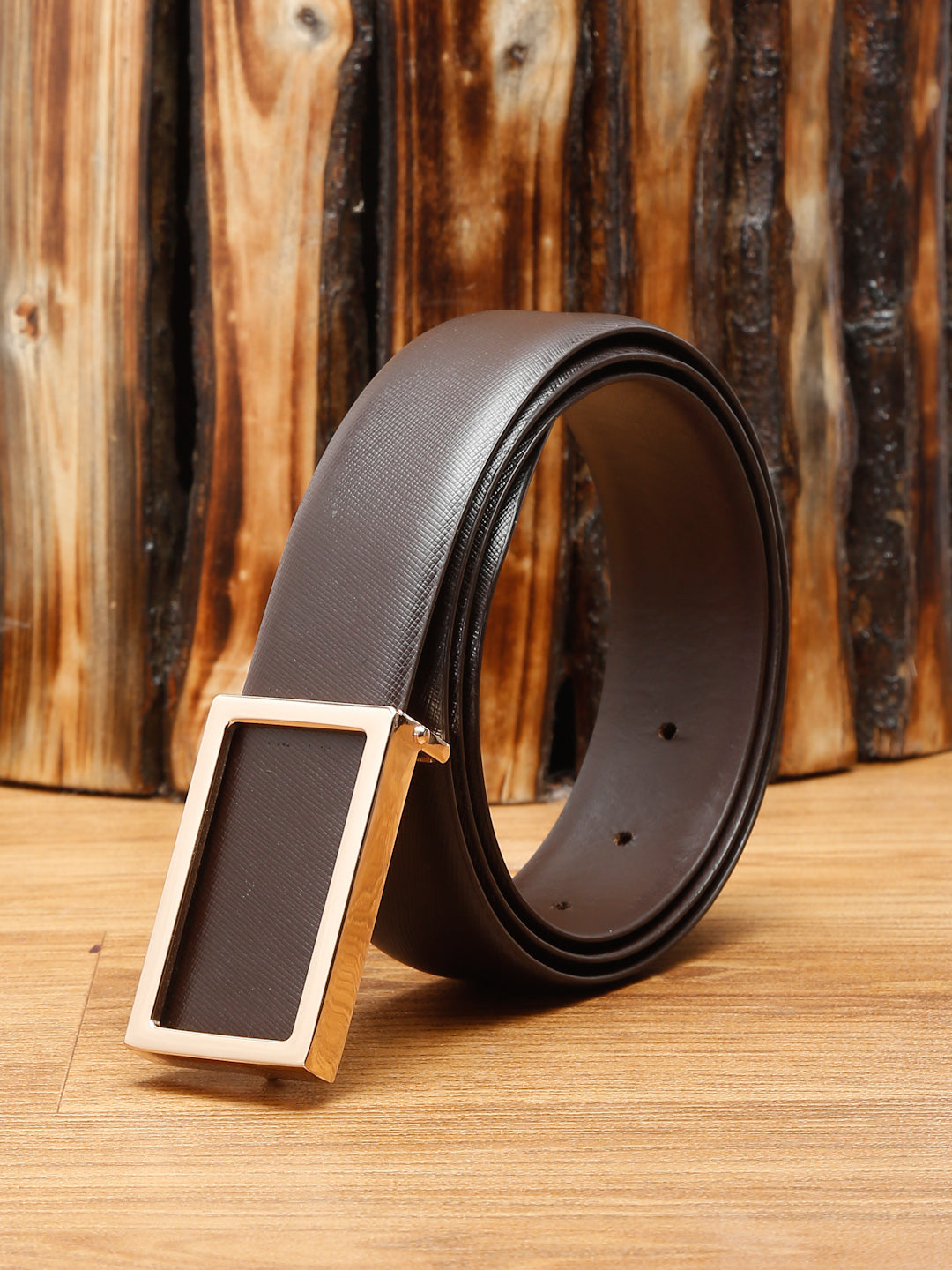 Black/Golden Men's Brown Formal Italian Leather Textured Belt For Men