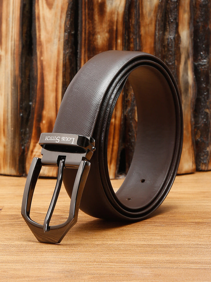 Black/Gunmetal Men's Brown Formal Italian Leather Textured Belt For Men