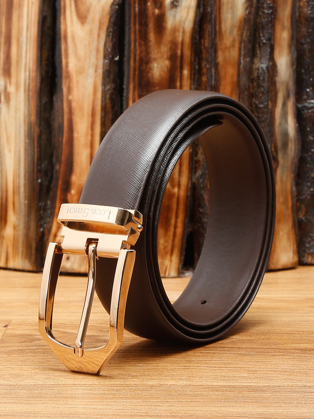 Black/Golden Men's Brown Formal Italian Leather Textured Belt For Men