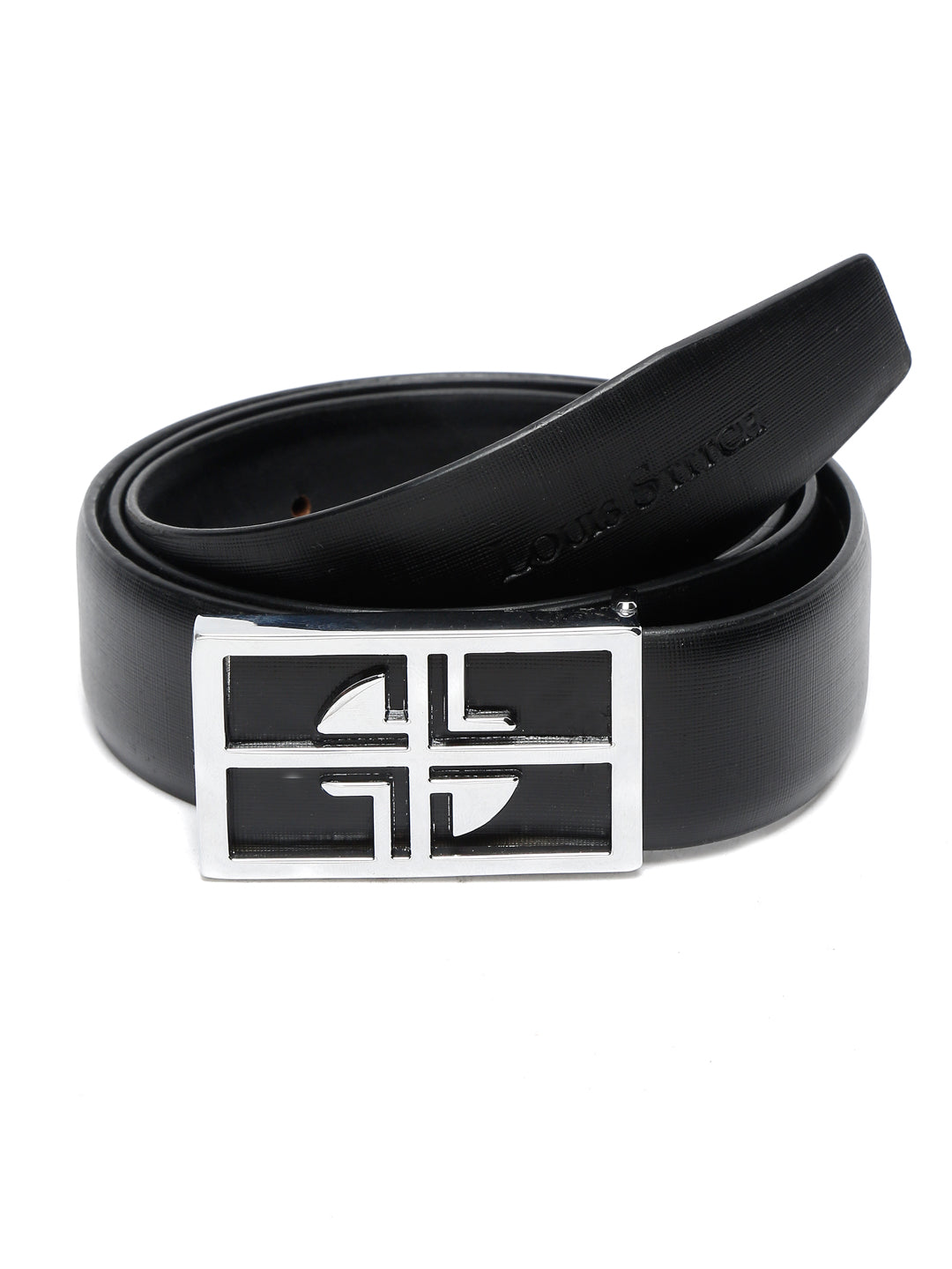 Men's Black Formal Italian Leather Textured Belt For Men