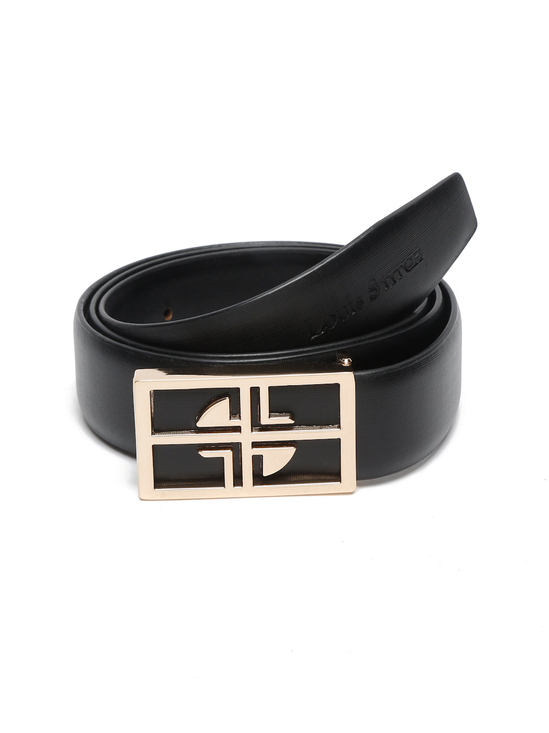 Black/Golden Men's Black Formal Italian Leather Textured Belt For Men