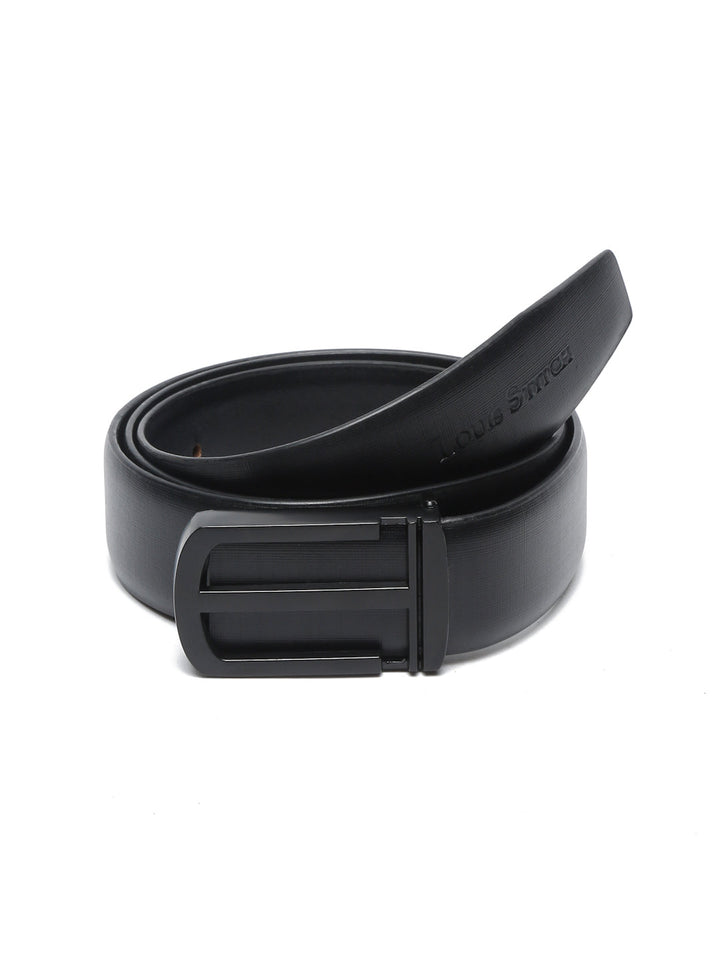 Black/Matt Gunmetal Men's Black Formal Italian Leather Textured Belt For Men