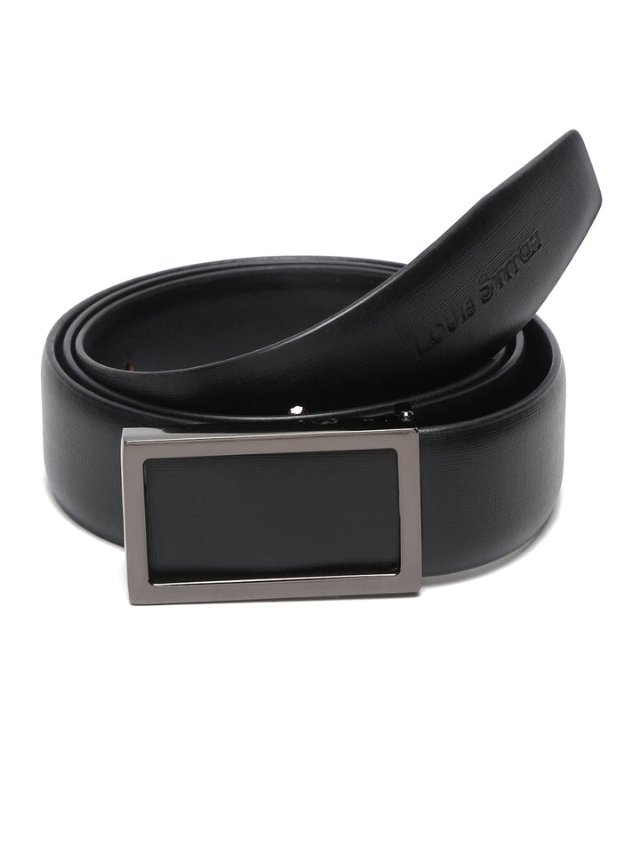 Black/Gunmetal Men's Black Formal Italian Leather Textured Belt For Men