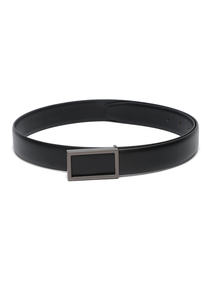 Black/Gunmetal Men's Black Formal Italian Leather Textured Belt For Men