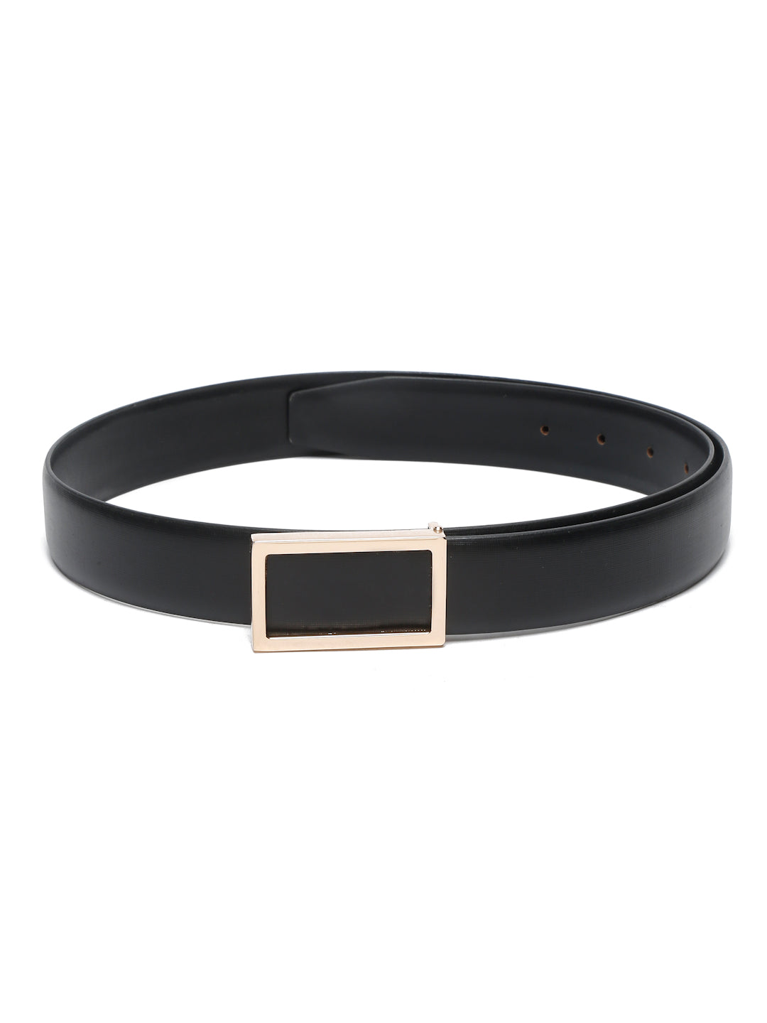 Black/Golden Men's Black Formal Italian Leather Textured Belt For Men