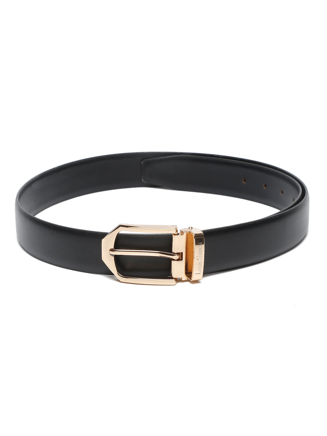 Black/Golden Men's Black Formal Italian Leather Textured Belt For Men