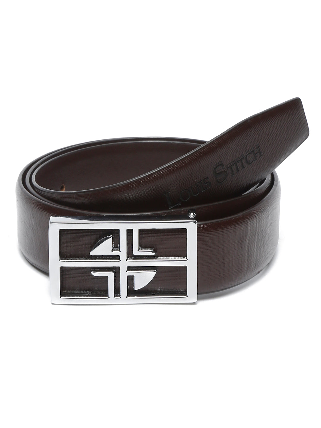 Black/Chrome Men's Black Formal Italian Leather Textured Belt For Men