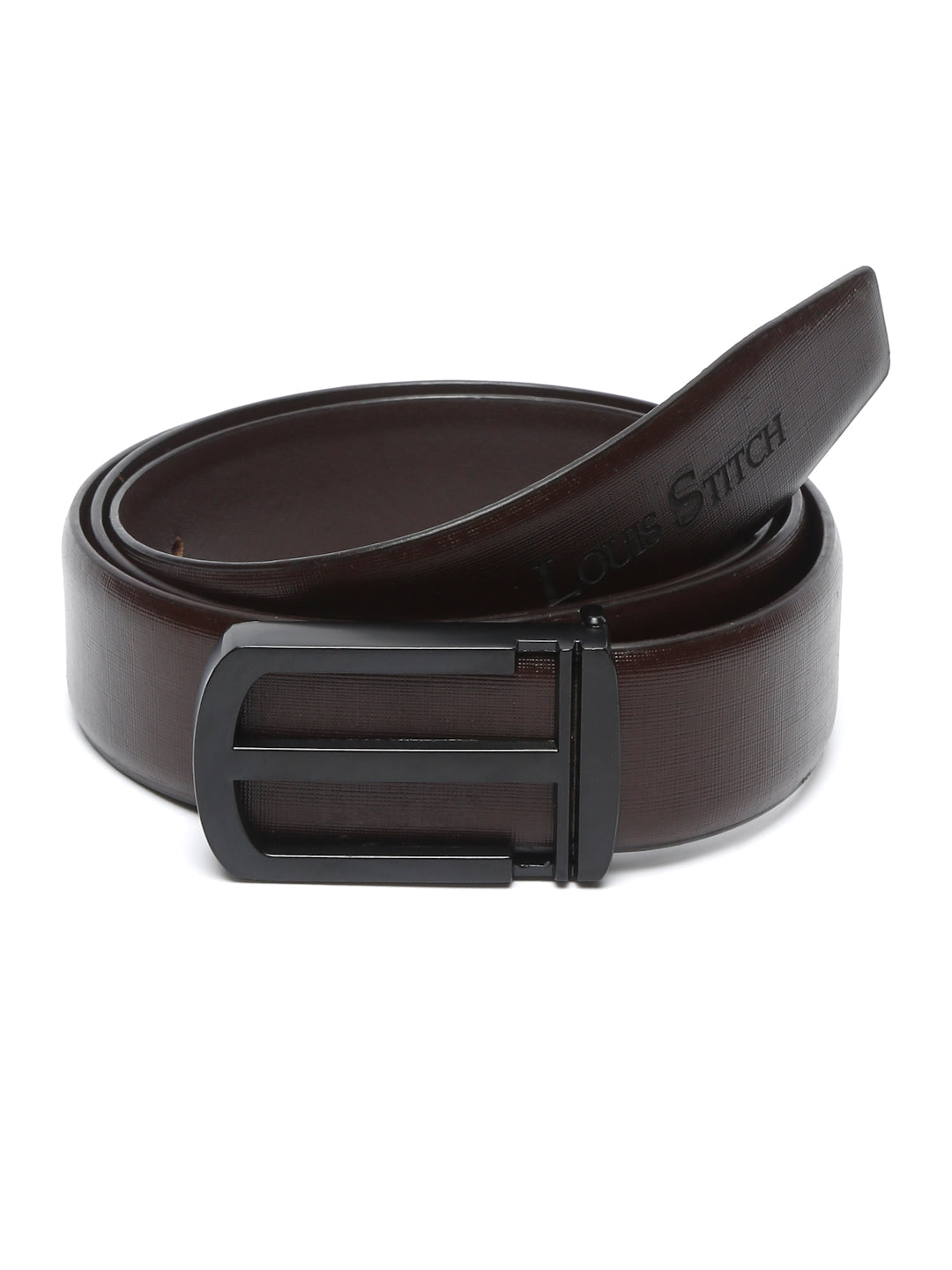 Black/Matt Gunmetal Men's Black Formal Italian Leather Textured Belt For Men