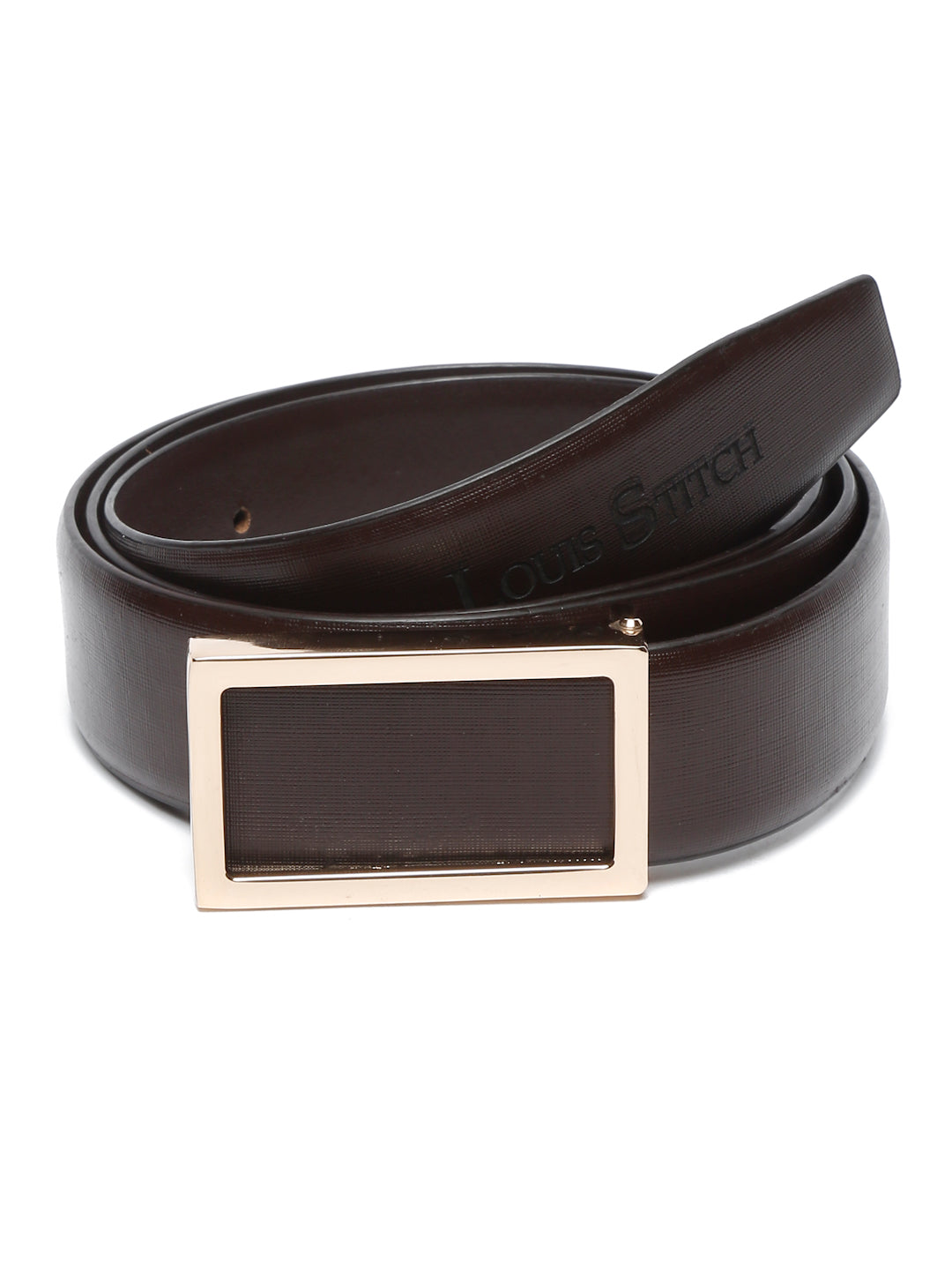 Black/Golden Men's Black Formal Italian Leather Textured Belt For Men