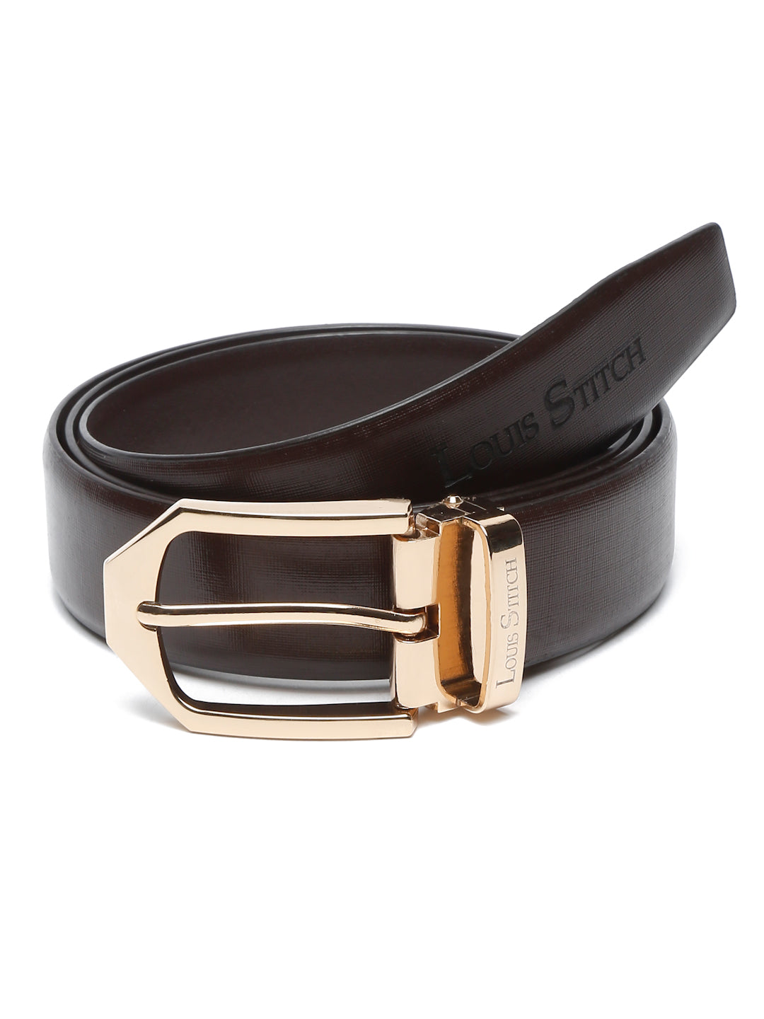 Black/Golden Men's Black Formal Italian Leather Textured Belt For Men