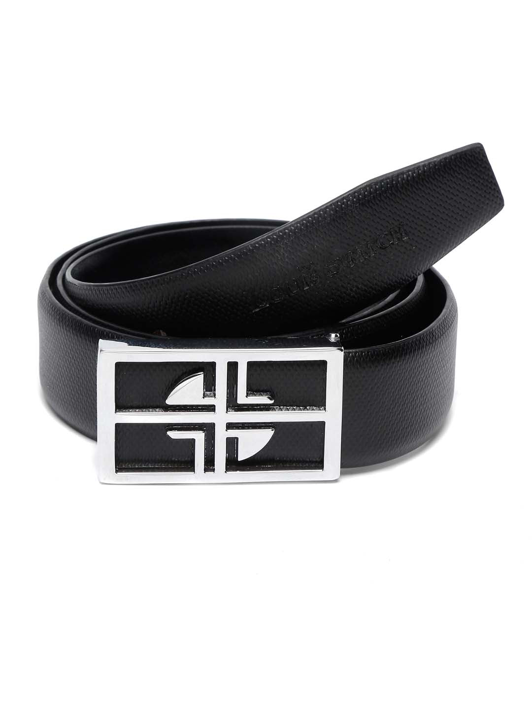 Men's Black Formal Italian Leather Textured Belt For Men