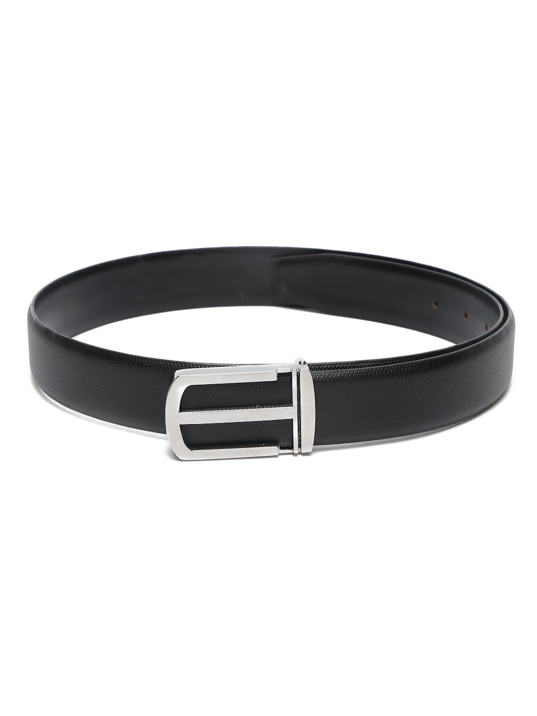 Black/Chrome Men's Black Formal Italian Leather Textured Belt For Men